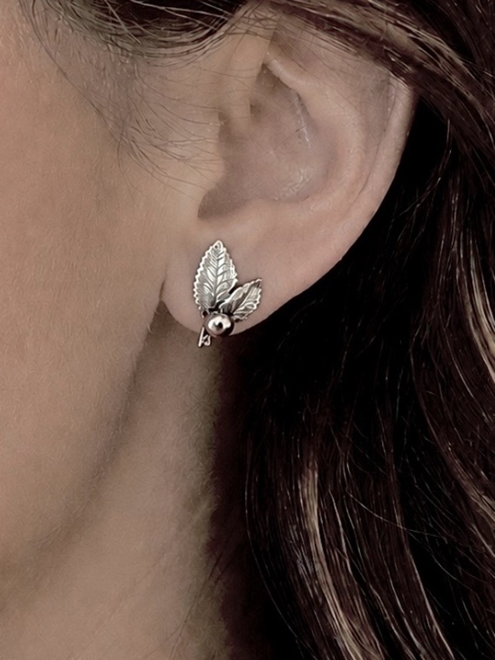 DANECRAFT 925 Sterling Silver Antique Art Deco Leaf Screw Back Earrings FIRM